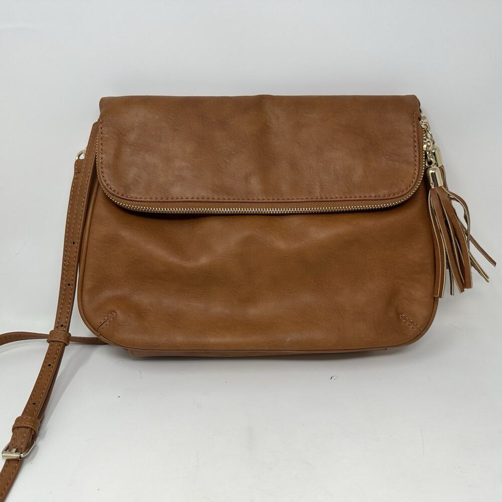 BP Brass Plum Faux Leather Crossbody Bag Messenger Tassle Strap Flap Purse Brown